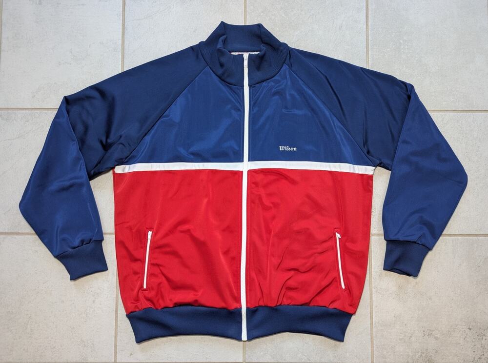 Vintage Wilson Men's XL Full Zip Track Jacket Blue Red Pockets